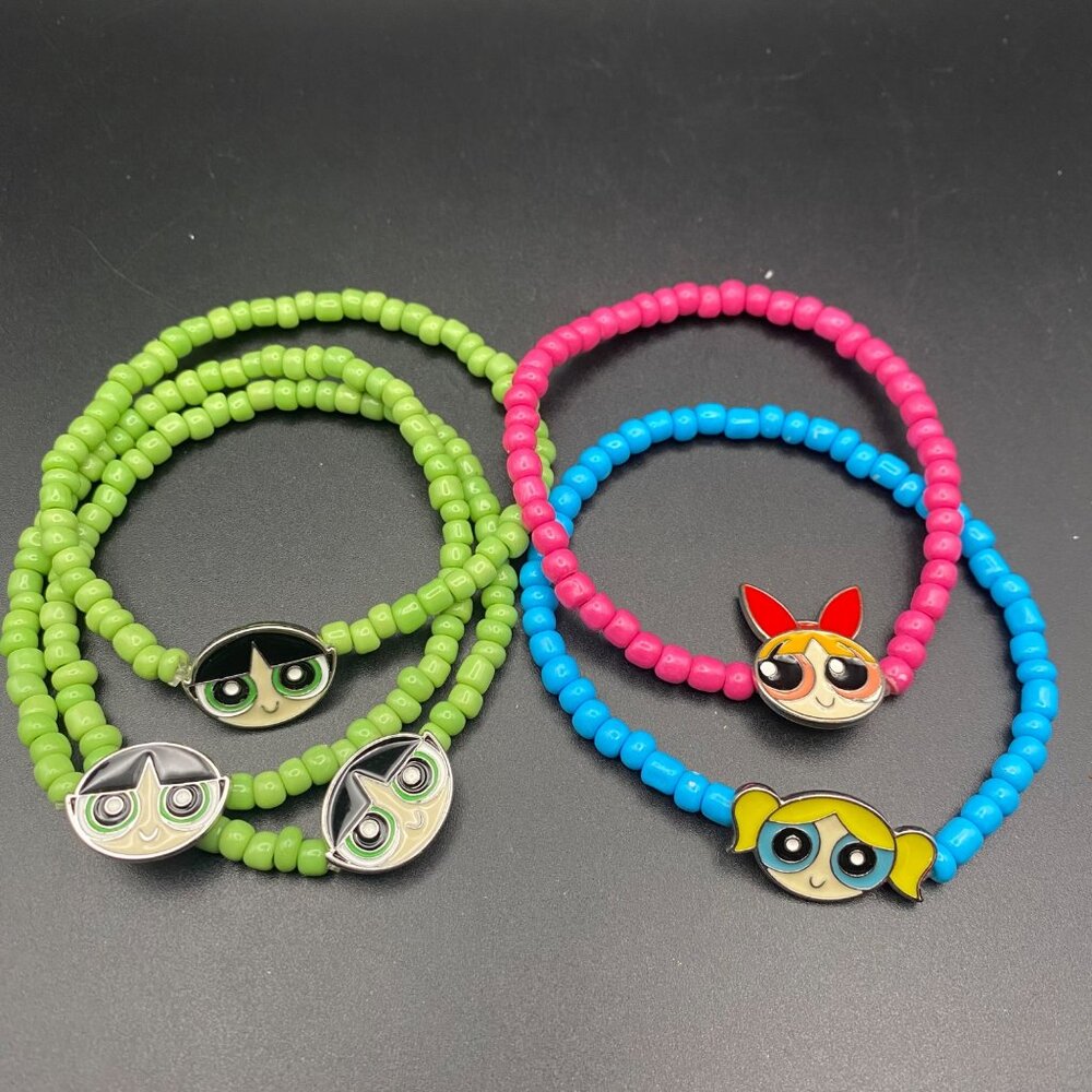 Powderpuff Girls Beaded Bracelets Lot 5 Blossom Bubbles Buttercup Cosplay Fan - Picture 5 of 8